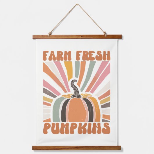 Retro Farm Fresh Pumpkins Wandteppich Mit Holzrahmen (Vorderseite)