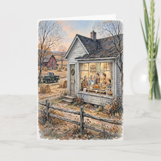 Retro-Farmhouse-Dankesgrußkarte Feiertagskarte