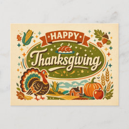 Retro Farmhouse Happy Thanksgiving Turkey Harvest  Feiertagspostkarte