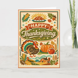 Retro Farmhouse Happy Thanksgiving Turkey Harvest Karte