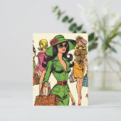 Retro Fashion Girls Comic Postkarte (Stehend Vorderseite)