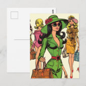 Retro Fashion Girls Comic Postkarte (Vorne/Hinten)
