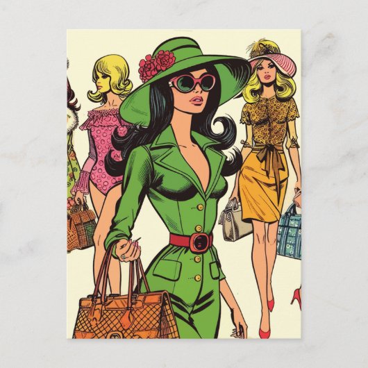 Retro Fashion Girls Comic Postkarte (Vorderseite)