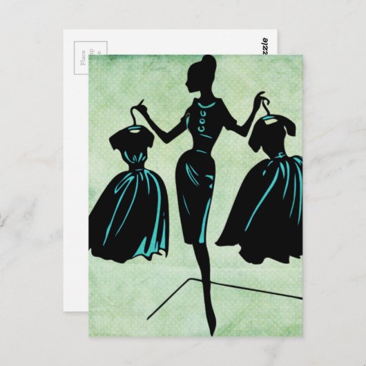 Retro Fashionista-Silhouette Postkarte (Vorne/Hinten)