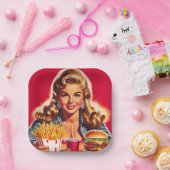 Retro-Fast-Food-Pin-up Pappteller (Party)