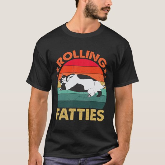 Retro Fat Kitten T-Shirt Funny Cat Rolling Fatties (Vorderseite)