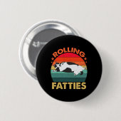 Retro Fat Kitten T-Shirt Funny Cat Rolling Fatties Button (Vorne & Hinten)