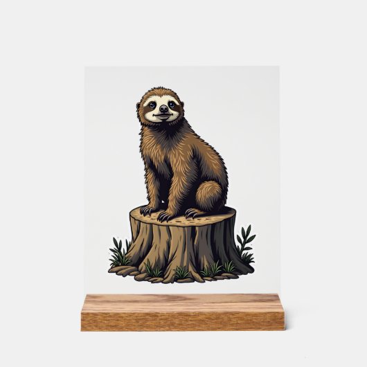 Retro-Faultier-Gravur-Wildlife-Shirt (3) Acrylschild (Vorderseite)