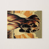 Retro Fawn Great Dane Yellow Brown Black Artwork Puzzle (Horizontal)