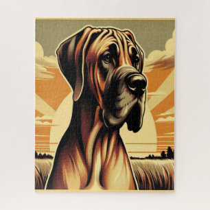 Retro Fawn Great Dane Yellow Brown Black Artwork Puzzle