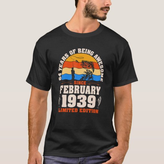 Retro Februar 1939 84 Jahre alter Fischfang 84. Ge T-Shirt (Vorderseite)