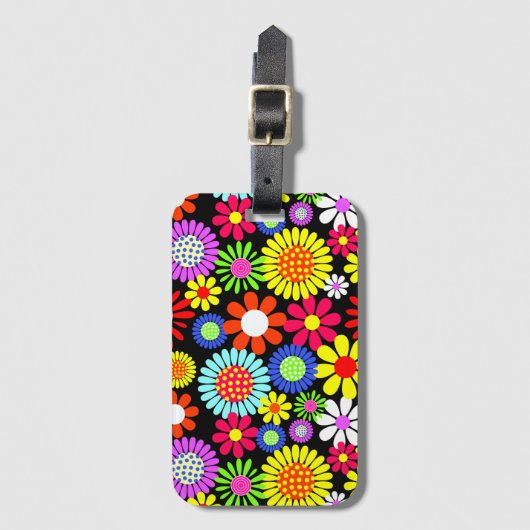 Retro Feder Hippie Blume Power Gepäckanhänger (Vorderseite Vertikal)