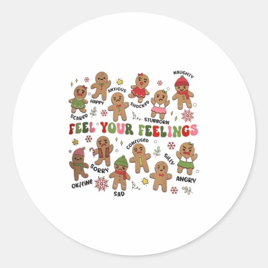 Retro Feel Your Feelings Gingerbread Christmas Men Runder Aufkleber (Vorderseite)
