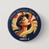 Retro feiert Internationalen Frauentag Button (Vorderseite)