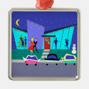 Retro Feiertags-Cartoon-Weihnachtsverzierung Silbernes Ornament