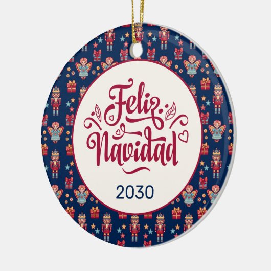 Retro Feliz Navidad Keramik Ornament (Links)