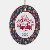 Retro Feliz Navidad Personalisiert Keramik Ornament (Rechts)