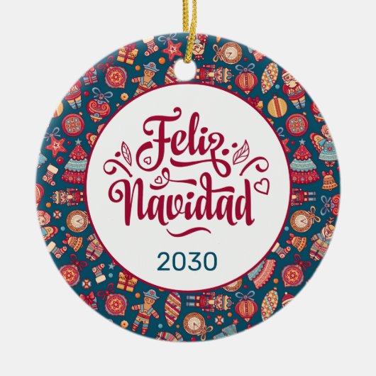 Retro Feliz Navidad Personalisiert Keramik Ornament (Vorne)