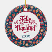Retro Feliz Navidad Personalisiert Keramik Ornament (Hinten)
