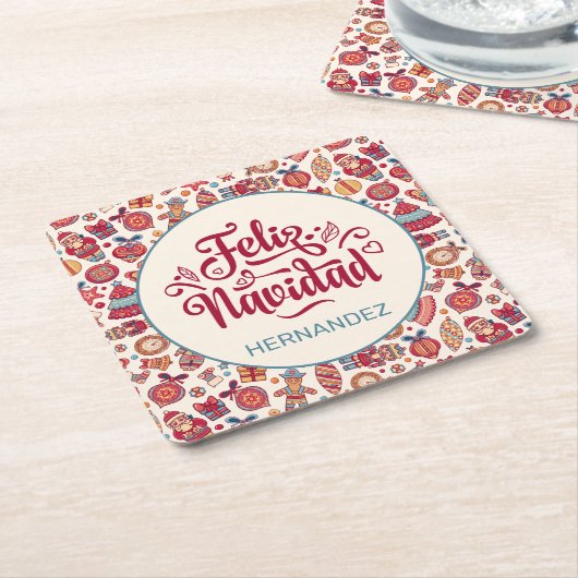 Retro Feliz Navidad Personalisiert Rechteckiger Pappuntersetzer (angewinkelt)