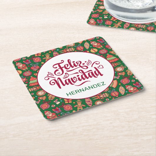Retro Feliz Navidad Personalisiert Rechteckiger Pappuntersetzer (angewinkelt)