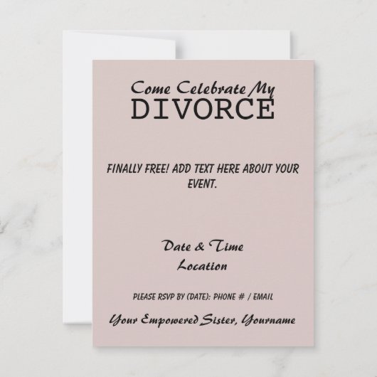 Retro feministische Spaß-Scheidungs-Party Einladung (Rückseite)