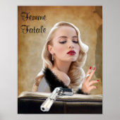 Retro Femme Fatale Diva - Rauchen und Waffen Poster (Vorne)