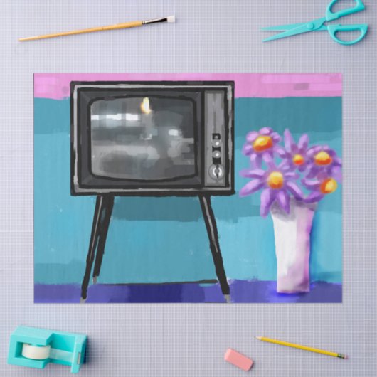 Retro-Fernseher Mitte des Jahrhunderts Dekoupage Seidenpapier (Basteln)