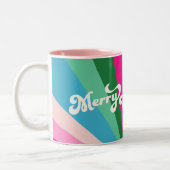 Retro Festival Rainbow Pink Weihnachten Zweifarbige Tasse (Links)