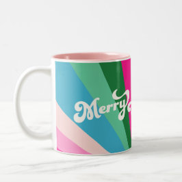 Retro Festival Rainbow Pink Weihnachten Zweifarbige Tasse