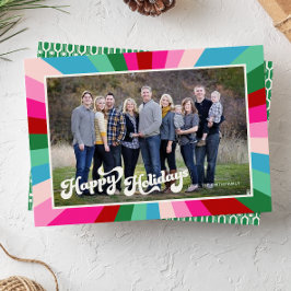 Retro Festivals Rainbow Pink Weihnachtsfeiertag Fo Feiertagskarte