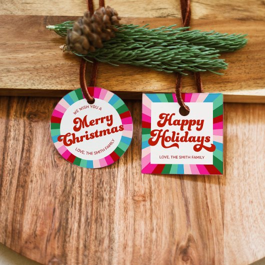 Retro Festivals Rainbow Pink Weihnachtsgeschenk Geschenkanhänger