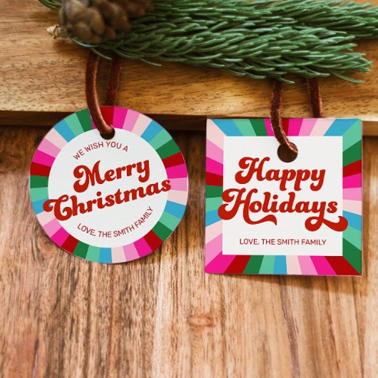 Retro Festivals Rainbow Pink Weihnachtsgeschenk Geschenkanhänger