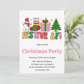 Retro Festive AF Funny Christmas Party Einladung (Stehend Vorderseite)