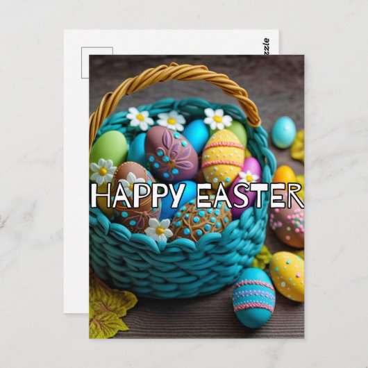 Retro Festive Basket Of Easter Eggs Postkarte (Vorne/Hinten)