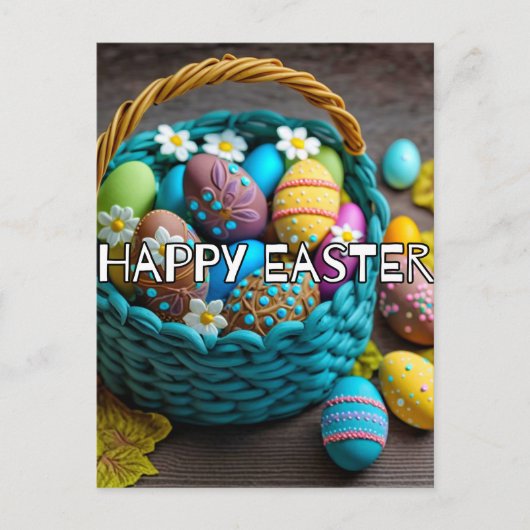 Retro Festive Basket Of Easter Eggs Postkarte (Vorderseite)