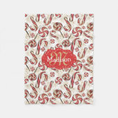 Retro Festive Fun Candy Canes Muster Baby Name Fleecedecke (Vorderseite)