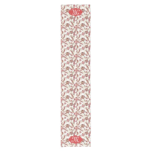 Retro Festive Niedlich Red Candy Cane Fun Muster Kurzer Tischläufer (Vorderseite)