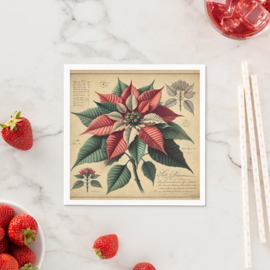 Retro Festive Poinsettia Botanische Dekoupage Serviette (Beispiel)