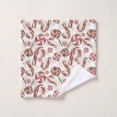 Retro Festive Red Candy Cane Muster Monogramm Badhandtuch Set (Waschlappen)