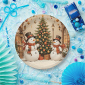 Retro Festive Snowmans und Weihnachtsbaum Pappteller (Party)