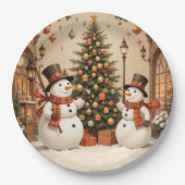 Retro Festive Snowmans und Weihnachtsbaum Pappteller (Vorderseite)