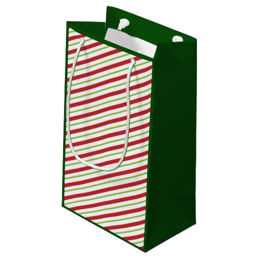 Retro Festive Stripes und Holly Custom Foto Kleine Geschenktüte (Rückseite Schrägansicht)