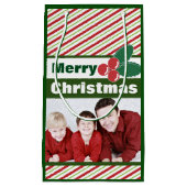 Retro Festive Stripes und Holly Custom Foto Kleine Geschenktüte (Vorderseite)