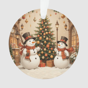 Retro-festiver Schneemann und Weihnachtsbaum Ornament