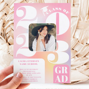 Retro fett 2023 holografischer 5-Foto-Abschluss Einladung