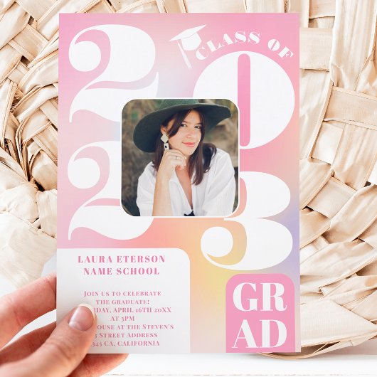 Retro fett 2023 holografischer 5-Foto-Abschluss Einladung