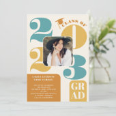 Retro fett 2023 Terracotta aquamarin 5 Foto Abschl Einladung (Stehend Vorderseite)