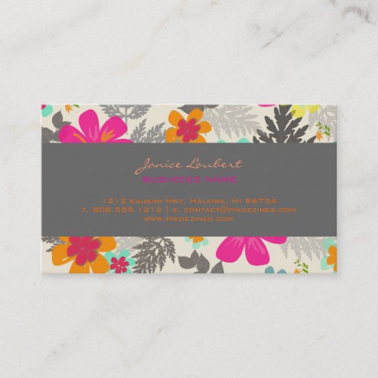 Retro fett formatierte tropische Blume, die die Ka Telefonnummerkarte (Vorderseite)
