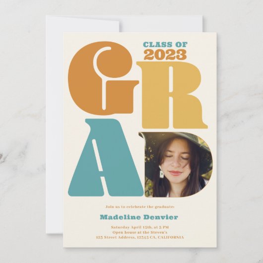 Retro fett übergroß Grad 4 Foto 2023 Abschluss Einladung (Vorderseite)